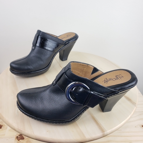 Euro Soft by Sofft Caralee Black Leather Heeled Mule Clogs Size 7M Comfort - Picture 9 of 16